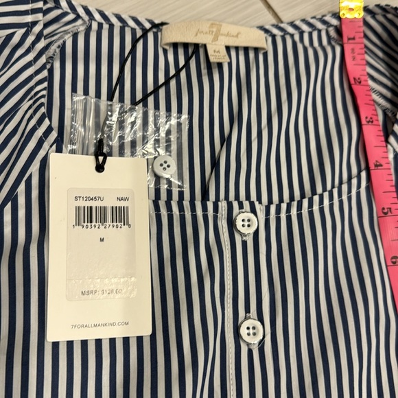 7 for All Mankind NWT Stripes Ruffle long sleeves blouse in Cotton/Nylon/Spandex - Picture 9 of 12